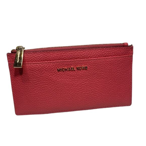 Michael Kors Wallet Coral Pink Pebble Leather Top Zip Outside Pockets/Cards EUC! - Picture 1 of 13